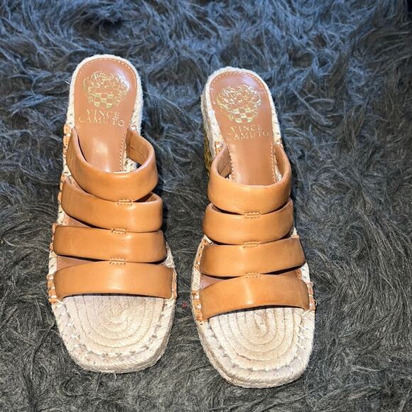 Women's new Vince Camuto leather, peep toe rattan, wedge heels, sandals, sz 6.5 - Picture 1 of 16